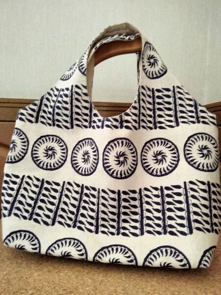 ハンドメイド トートバッグ 生成り ×ネイビー サブバック