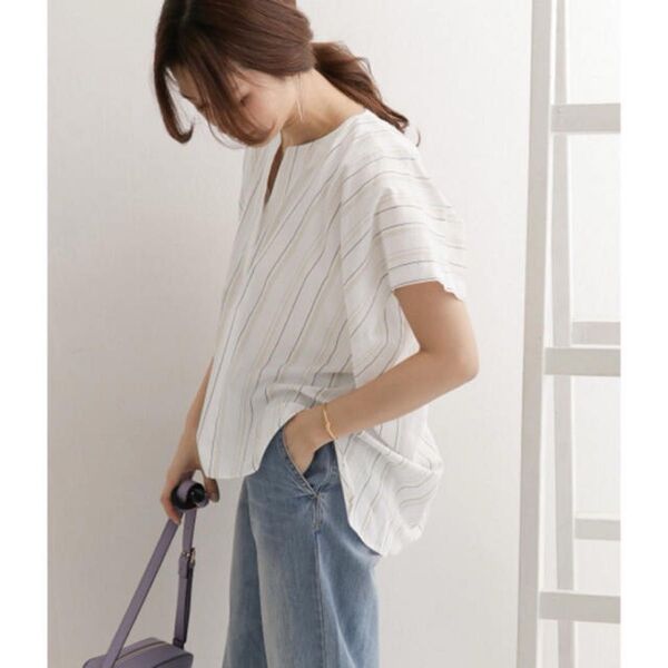 URBAN RESEARCH DOORS ストライプルーズスキッパーブラウス