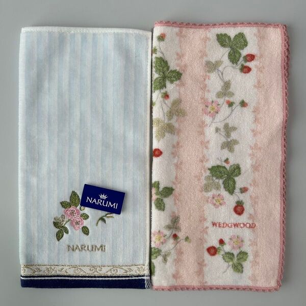 新品2枚 ウェッジウッドWEGDWOOD ナルミ NARUMI タオルハンカチ ハンドタオル ワイルドストロベリー 刺繍