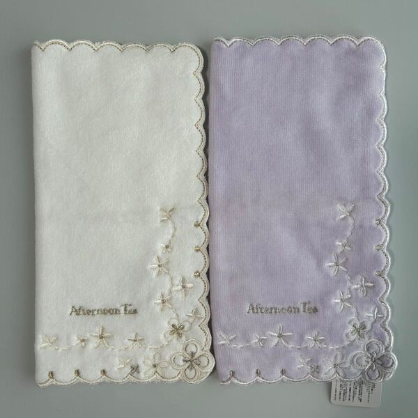 新品2枚 アフタヌーンティー AfternoonTea タオルハンカチ ハンドタオル 刺繍 ロゴ