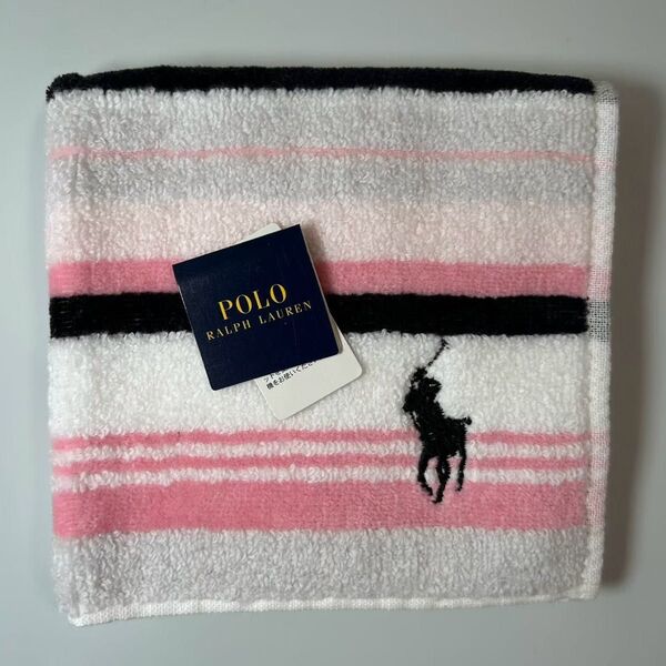 新品 ポロラルフローレン POLO RALPH LAUREN タオルハンカチ ハンドタオル マルチカラー ボーダー ピンク