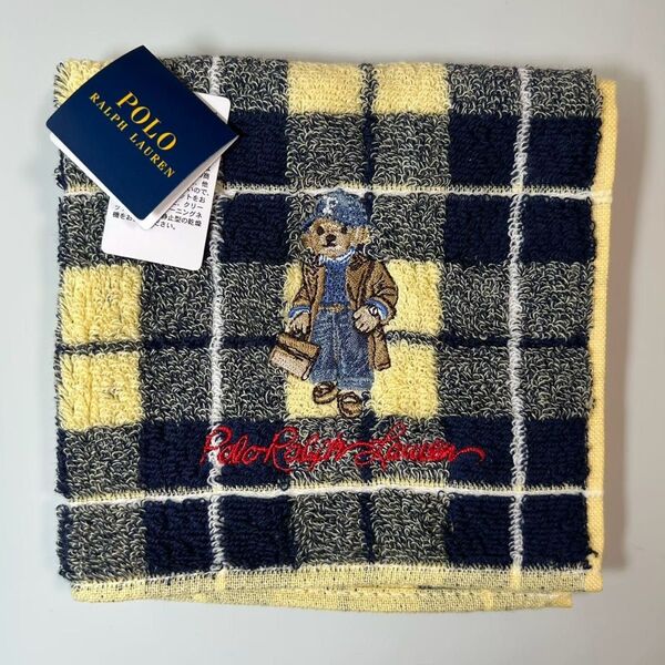 新品 ポロラルフローレン POLO RALPH LAUREN タオルハンカチ ハンドタオル ポロベア イエロー チェック