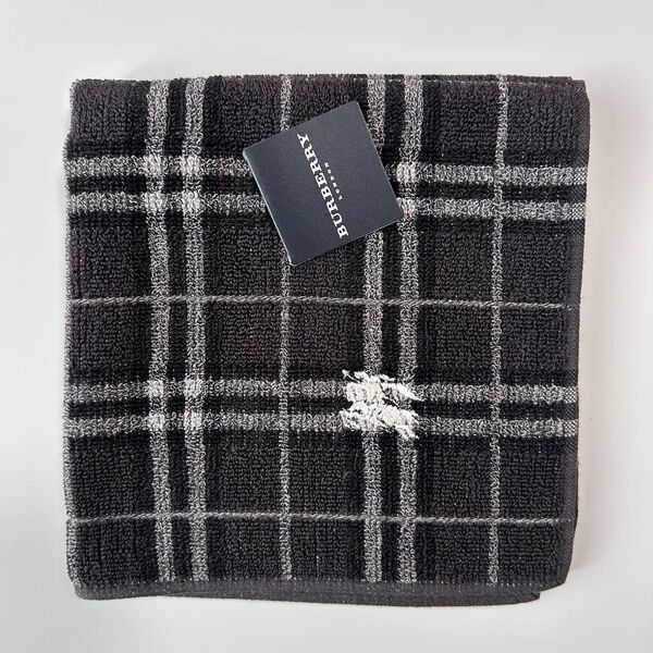 新品 バーバリー BURBERRY タオルハンカチ ハンドタオル ノバチェック ホースマーク 刺繍 グレー系