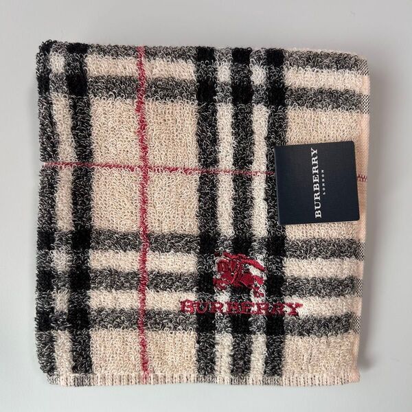 新品 バーバリー BURBERRY タオルハンカチ ハンドタオル ノバチェック ホースマーク 刺繍 ベージュ系
