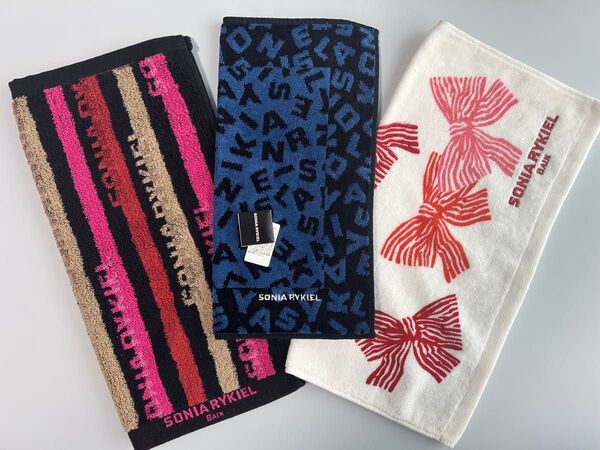 新品3枚 ソニアリキエル SONIA RYKIEL タオルハンカチ ハンドタオル ウォッシュタオル ロゴ 刺繍
