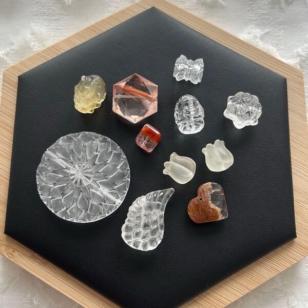 【お片付けSALE】11個 天然石 穴貫通パーツ 水晶 ルチル フローライト