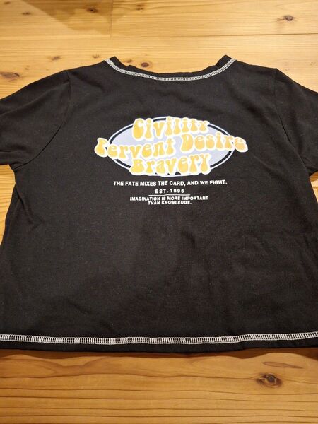 ショート丈半袖Tシャツ 黒 M バックプリント クロップド