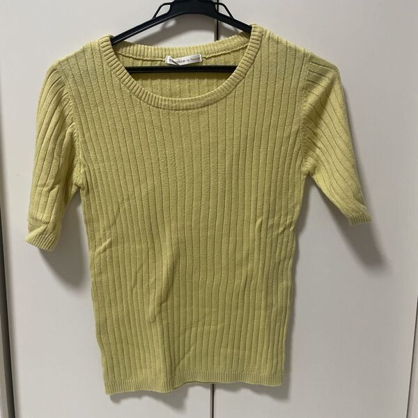 カットソー ニット 半袖 Tシャツ 無地 五分袖 サマーニット リブニット オフィスカジュアル