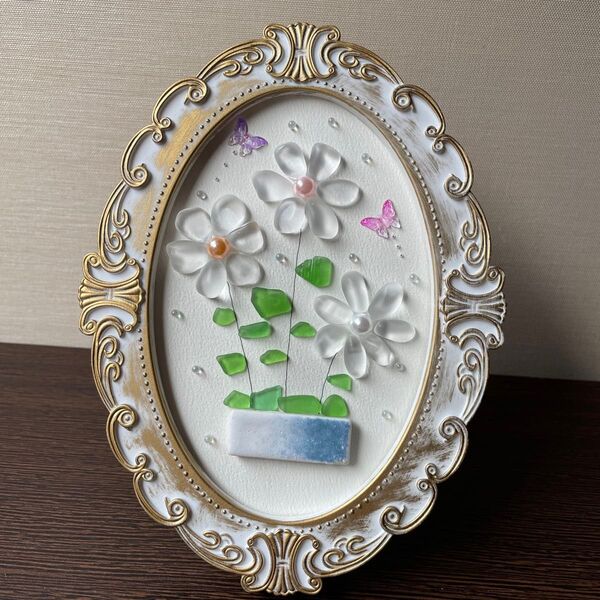 シーグラスアート 白いお花