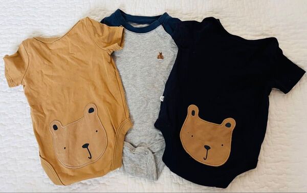 GAP ベビー クマ顔ロンパース おしりくま くまけつ 50cm 0-3ヶ月 半袖 ワンポイント ベビーギャップ