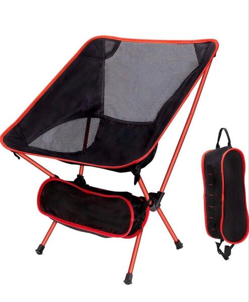 アウトドアチェア 4脚セット ブラック×レッド キャンプ 釣り 登山 海