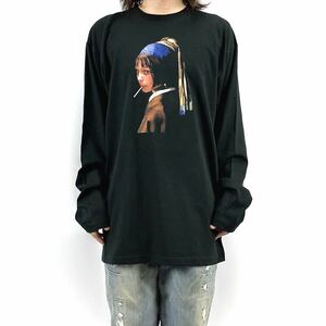 新品 大きい オーバー サイズ XXL 3XL 4XL 対応 レオン マチルダ フェルメール 真珠の耳飾りの少女 黒 ビッグ ロンT 長袖 Tシャツ パーカー