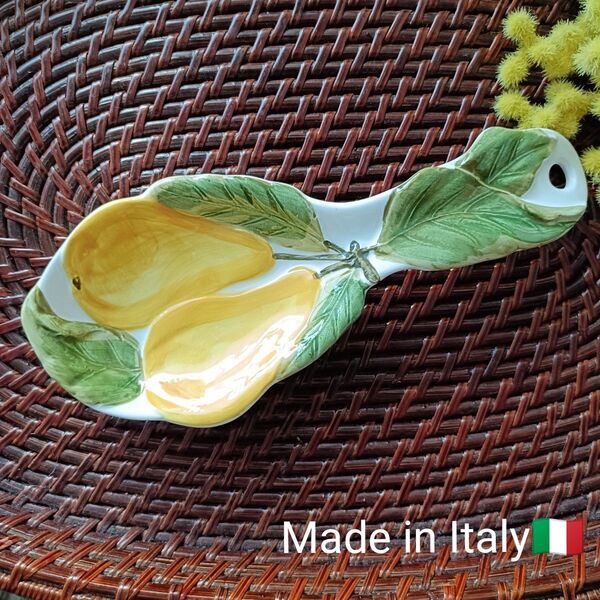 新品【イタリア製】 陶器製 スプーンレスト お玉置 前菜皿 プレート 皿 希少 洋梨 ⑦