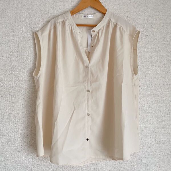 大きいサイズ新品 フレンチスリーブブラウス ゆったりシャツ アイボリー LLサイズ