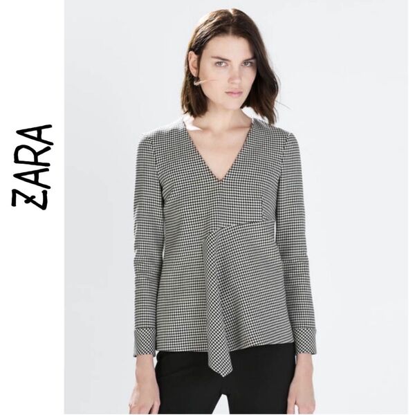 新品 ZARA ギンガムチェックフレアブラウス