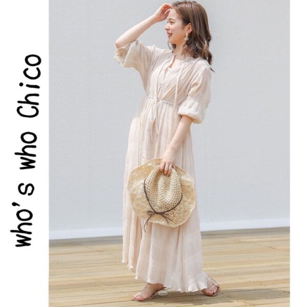 who's who Chico ワッシャーシアーロングワンピース シャーリング