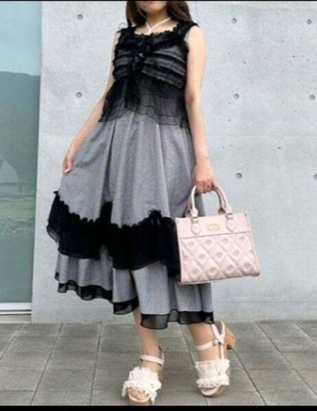 axes femme☆ローズリボンチェックワンピース