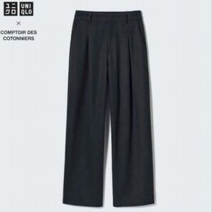 UNIQLO ブラッシュドジャージータックワイドパンツ ダークグレー m ユニクロ