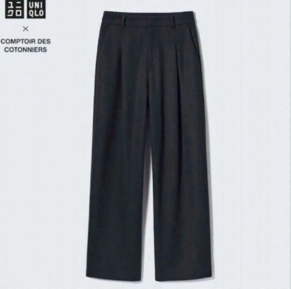 UNIQLO ブラッシュドジャージータックワイドパンツ ダークグレー m ユニクロ