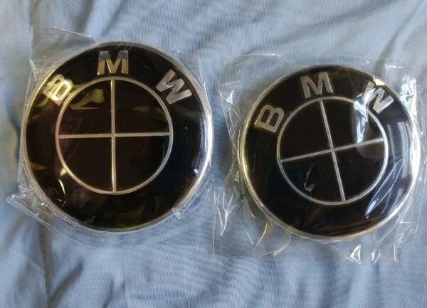 BMW 黒 82mm 74mmセットボンネットエンブレム リアエンブレム ALL BLACK ブラック