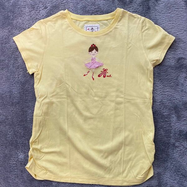 ミキハウス 女の子 バレリーナ刺繍Tシャツ 140cm イエロー