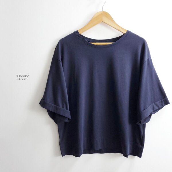 美品☆Theory セオリー ショート丈 コットン カットソー ネイビー