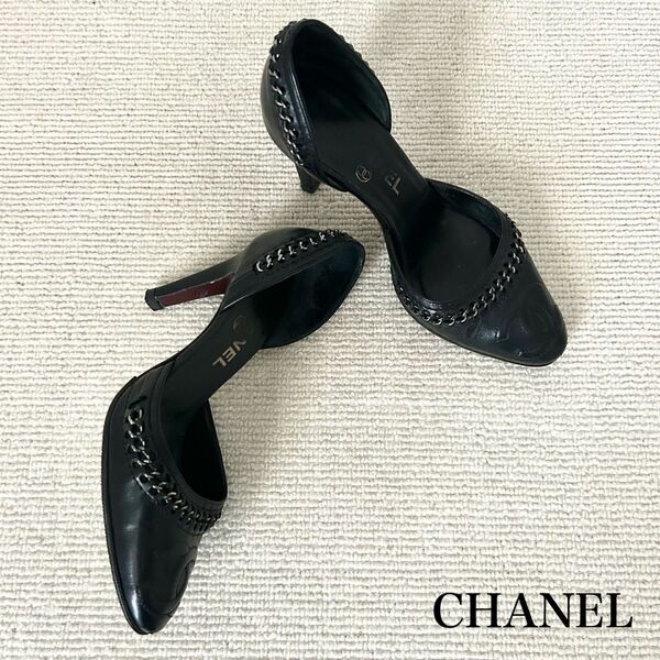 CHANEL シャネル パンプス ミュール ココマーク 黒 22.5cm