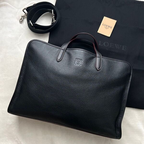 美品 ロエベ トートバッグ ビジネスバッグ ショルダーバッグ レザー ブラック