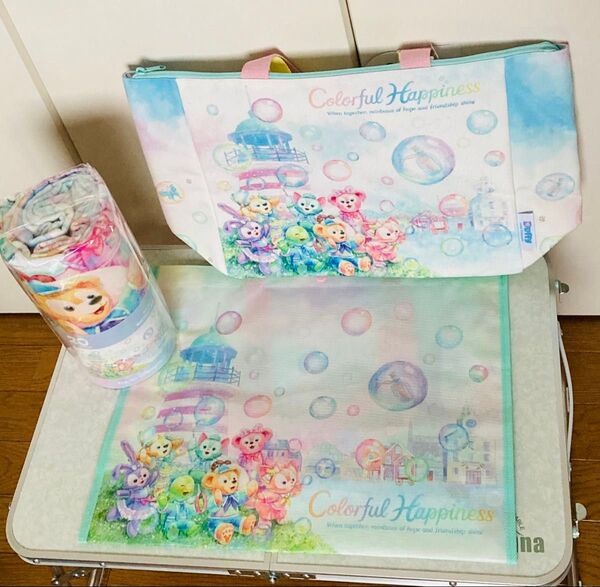 ダッフィー 20周年 カラフルハピネス トートバッグ ワイドバスタオル ショッピングバッグ