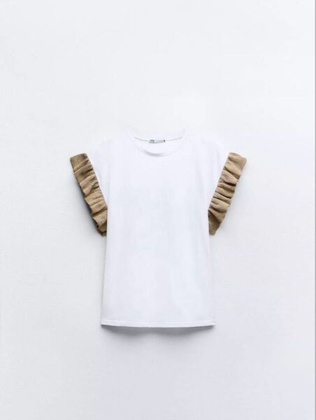 ZARA Sサイズ 半袖Tシャツ ホワイト×ゴールド レディース トップス