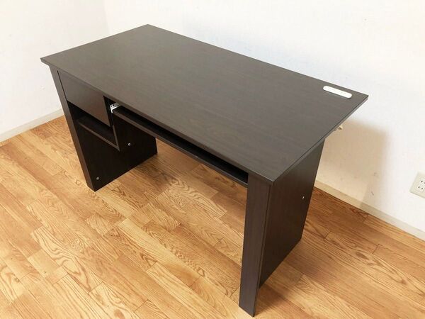 パソコンデスク木目調ブラウン 収納机100Vコンセント2口・キーボードテーブル・引出しスライドレール採用 学習机/勉強机 完成品