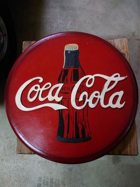 【希少】 コカ コーラ 木製 丸型 看板 40cm インテリア レトロ ビンテージ 当時物 Coca-Cola