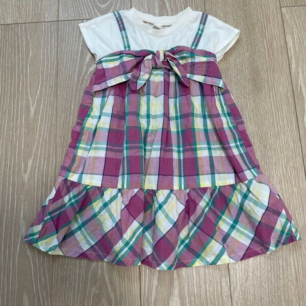 【美品】アプレレクール チェック柄半袖ワンピース ベビー 90cm