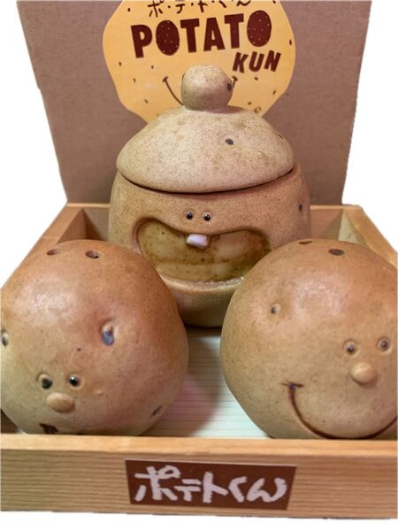 加藤工芸 ポテトくん じゃがいも 陶器調味料ケース調味料入れ箱付きキッチン用品レア昭和レトロ