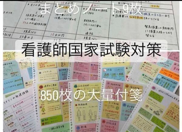 看護師国家試験対策 850枚の大量付箋 まとめノート9枚のおまけ付き 画像追加しました!