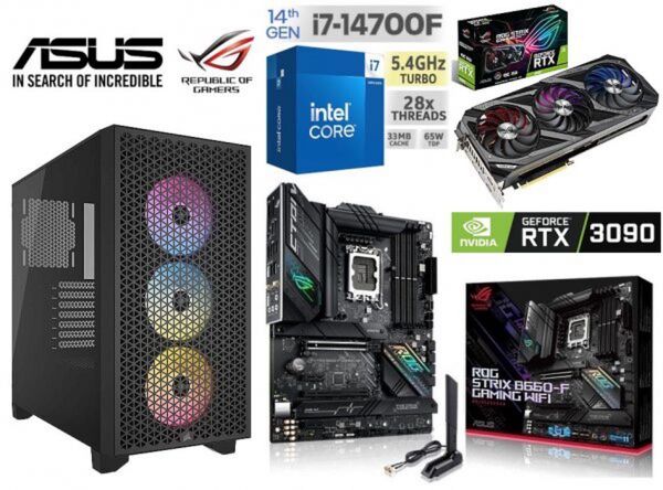 intel Core i7-14700F/RTX3090/B660/DDR5 32G/M.2 500G/Win11/Office