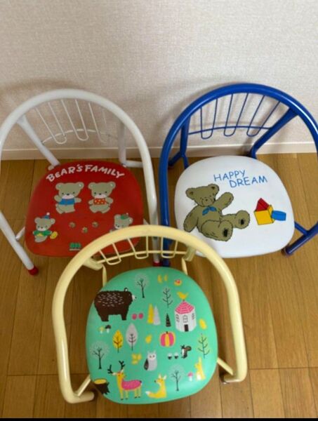 豆椅子 ベビーチェア ローチェア 子供椅子 3脚セット レトロ