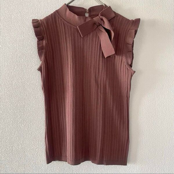 【未使用品】ウィルセレクション ガーリー ボウタイリボンニット ノースリーブ M