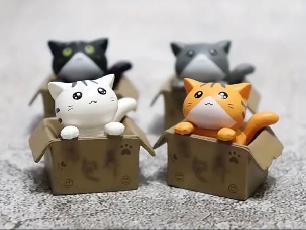 新品 段ボール 猫の置物 4セット かわいい ねこ 縁起物 インテリア 招き猫