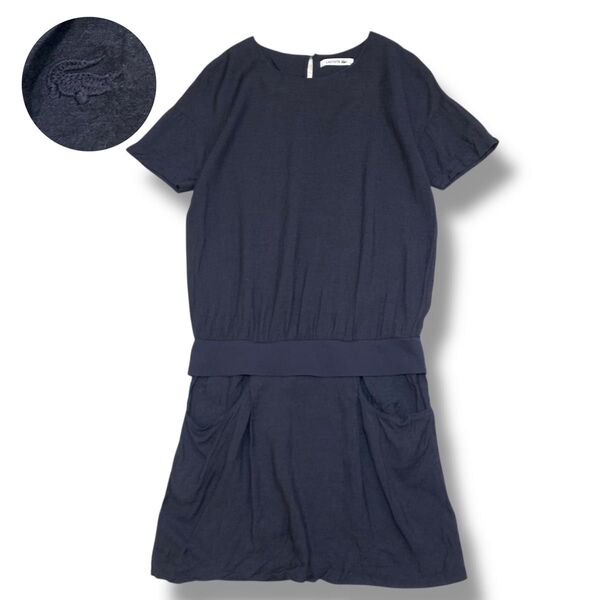 ラコステ LACOSTE カジュアルワンピース ネイビー 半袖 34サイズ 半袖 ワンピース