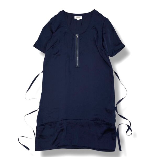 美品 DIESEL リボンベルト付き ゆったり Sサイズ ワンピース 半袖 ネイビー
