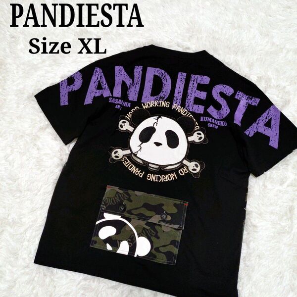 PANDIESTA パンディエスタ 髑髏マーク 刺繍 ポケット Tシャツ XL 黒 ブラック 半袖