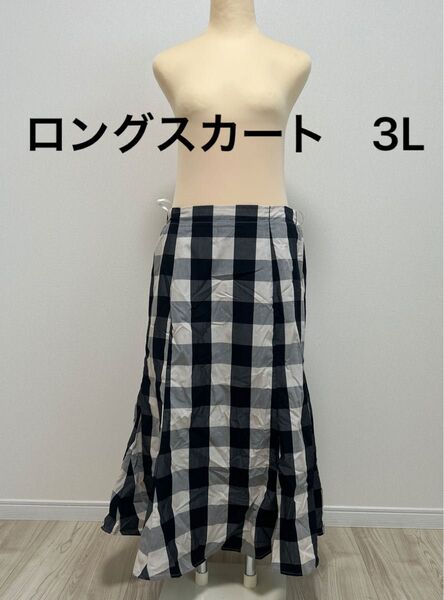 ロングスカート 3L ウエストゴム 大きめチェック柄