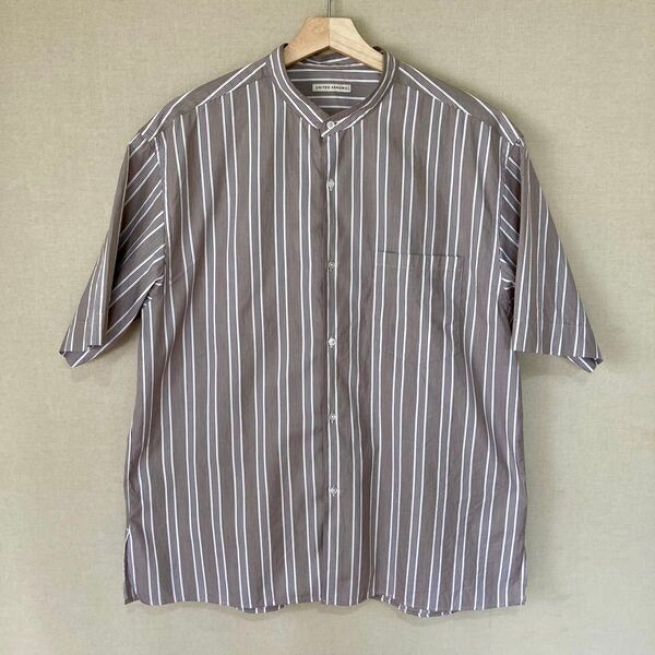 【UNITED ARROWS】トーマスメイソン バンドカラーシャツ サイズXL ブラウンストライプ ユナイテッドアローズ
