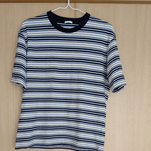 メンズ GUストライプ 半袖 Tシャツ Mサイズ ブルー系