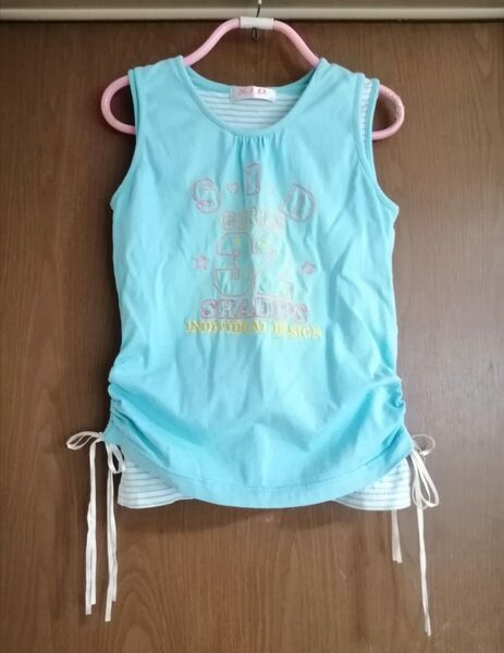 キッズ 重ね着タンクトップ 150 女の子 ノースリーブ ブルー