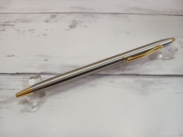 手帳用ボールペン ツイスト式 油性1.0mm 金属製 シルバー×ゴールド