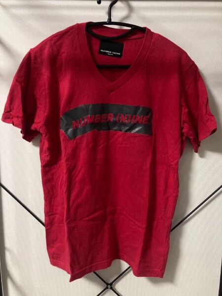 ナンバーナイン/ボックスロゴTシャツ Vネック S 赤
