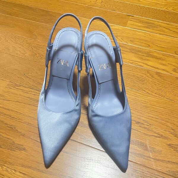 ZARA ポインテッドトゥ ミュール パンプス ブルー ハイヒール