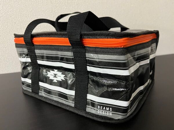 SAPPOROビールノベルティ BEAMS DESIGN 保冷バッグ オレンジ×黒 ストライプ柄